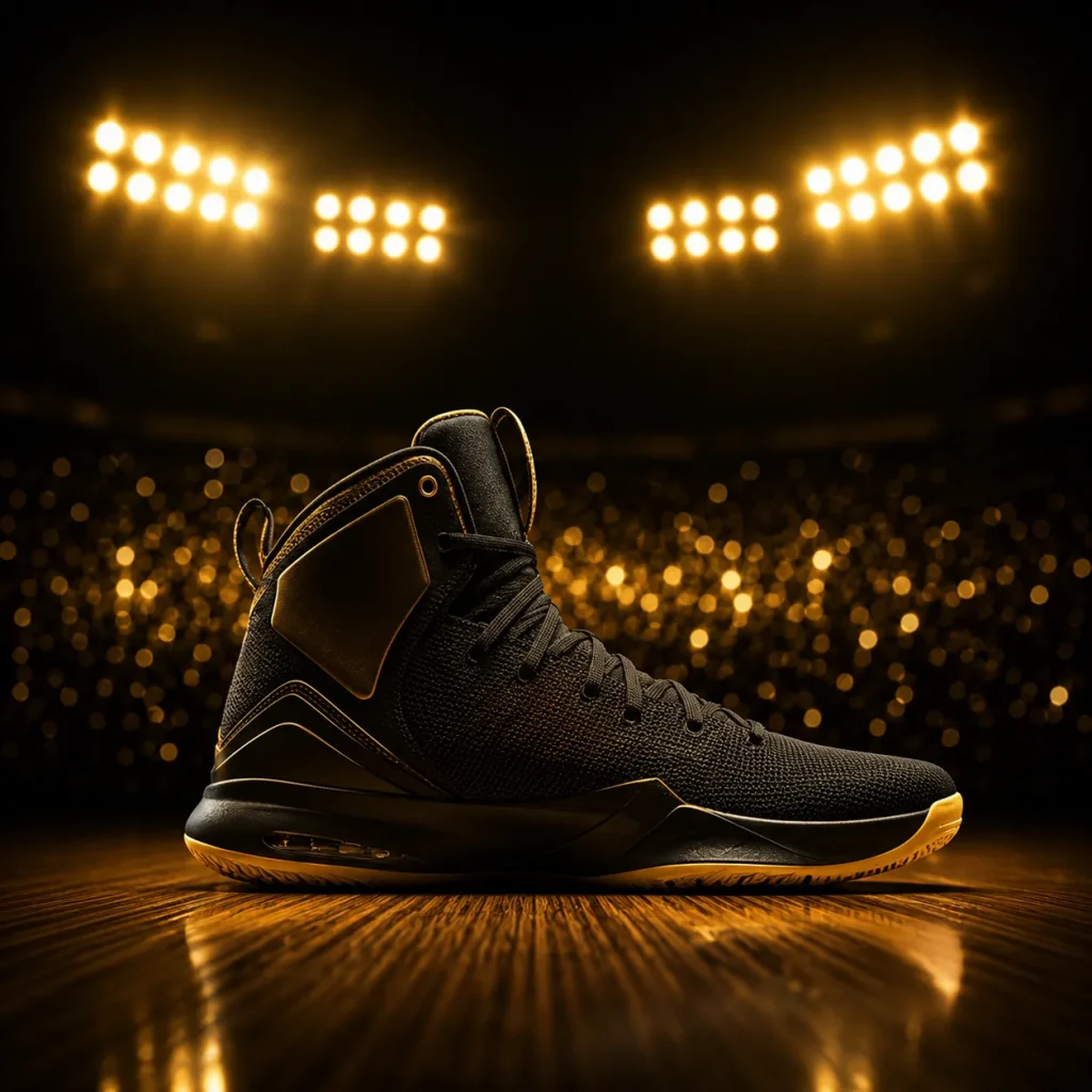 Golden spotlight on basketball sneaker