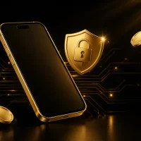 Golden tech security and finance concept