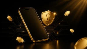 Golden tech security and finance concept